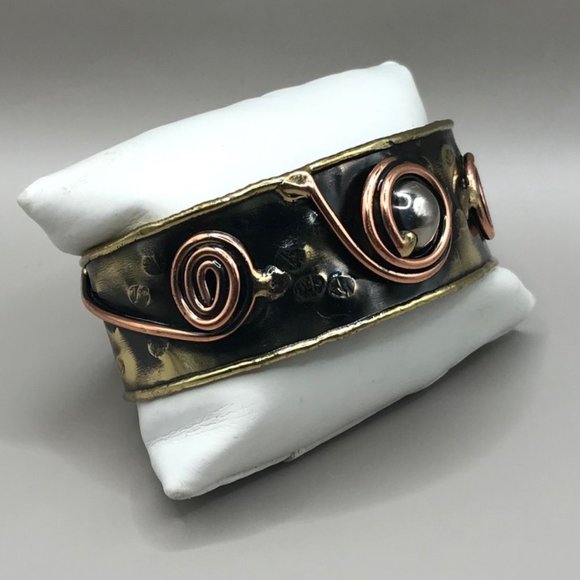 Men's Brutalist Mixed Metal Cuff Bracelet - Picture 2 of 10